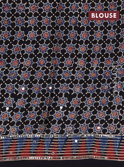 Modal silk saree black with allover ajrakh prints & sequin work and mirror sequin work pallu