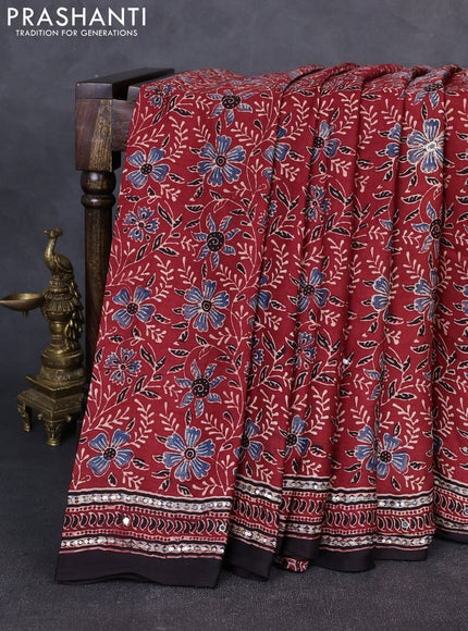 Modal silk saree maroon and black with allover ajrakh prints & sequin work and mirror sequin work pallu