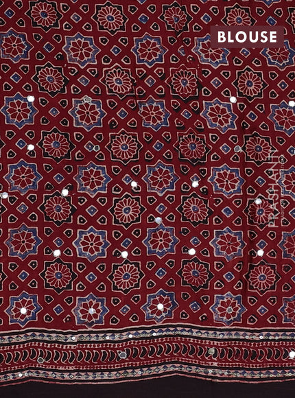 Modal silk saree maroon and black with allover ajrakh prints & sequin work and mirror sequin work pallu