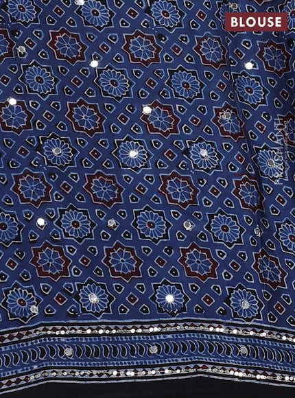 Modal silk saree indigo blue and black with allover ajrakh prints & sequin work and mirror sequin work pallu