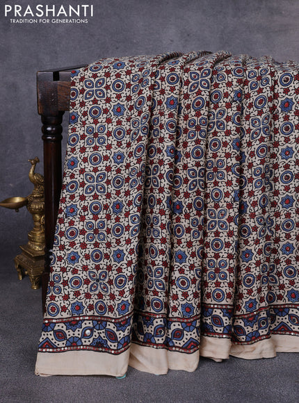 Modal silk saree beige with allover ajrakh prints & sequin work and mirror sequin work pallu