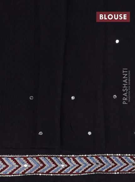 Modal silk saree black with allover ajrakh prints & sequin work and mirror sequin work pallu