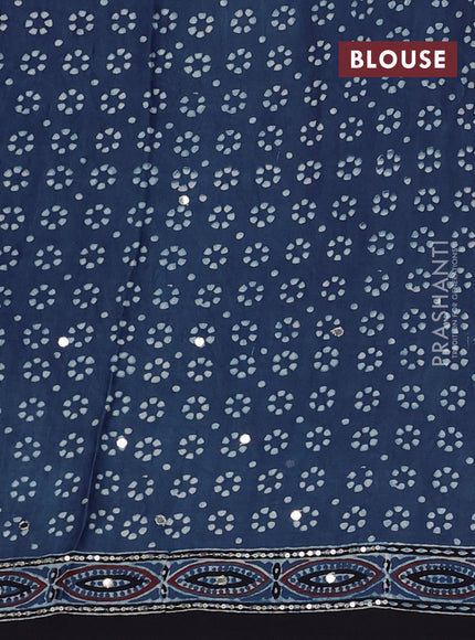Modal silk saree indigo blue and black with allover ajrakh prints & sequin work and mirror sequin work pallu