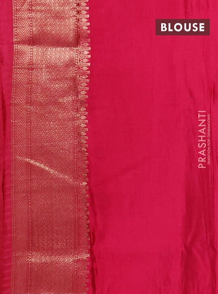 Semi mysore silk saree mustard green and pink with zari woven buttas and zari woven border