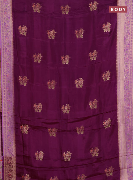 Semi mysore silk saree magenta pink and lotus pink with zari woven buttas and zari woven border