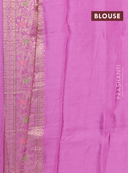 Semi mysore silk saree magenta pink and lotus pink with zari woven buttas and zari woven border