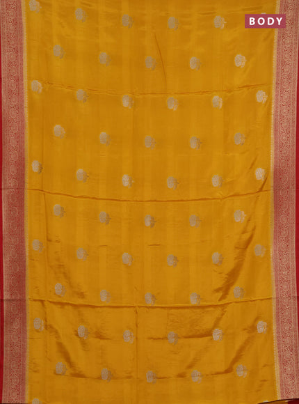 Semi mysore silk saree mustard yellow and maroon with allover floral zari woven buttas and zari woven border