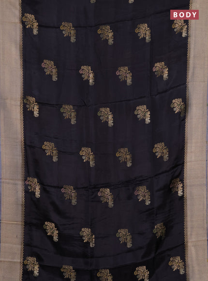 Semi mysore silk saree black and grey with allover zari woven buttas and zari woven border