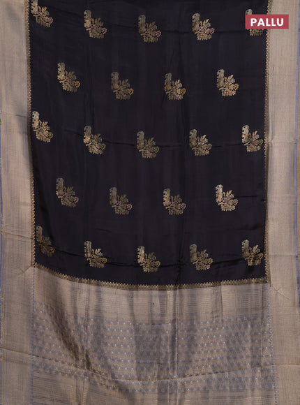 Semi mysore silk saree black and grey with allover zari woven buttas and zari woven border