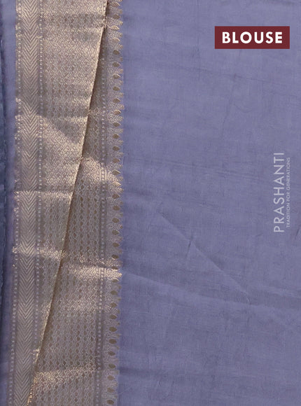 Semi mysore silk saree black and grey with allover zari woven buttas and zari woven border