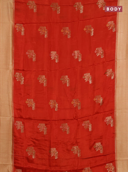 Semi mysore silk saree orange with allover zari woven buttas and zari woven border