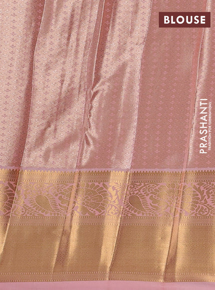 Bangalori tissue silk saree peach pink with allover zari woven brocade weaves and long zari woven border