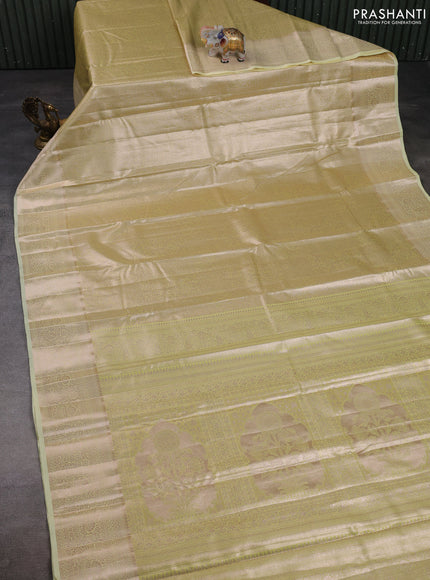 Bangalori tissue silk saree pale yellow with allover zari woven brocade weaves and zari woven border