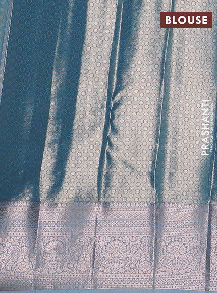 Bangalori tissue silk saree bluish grey with allover zari woven brocade weaves and zari woven border