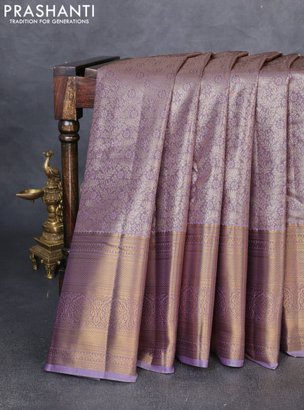 Bangalori tissue silk saree lavender with allover zari woven brocade weaves and long zari woven border