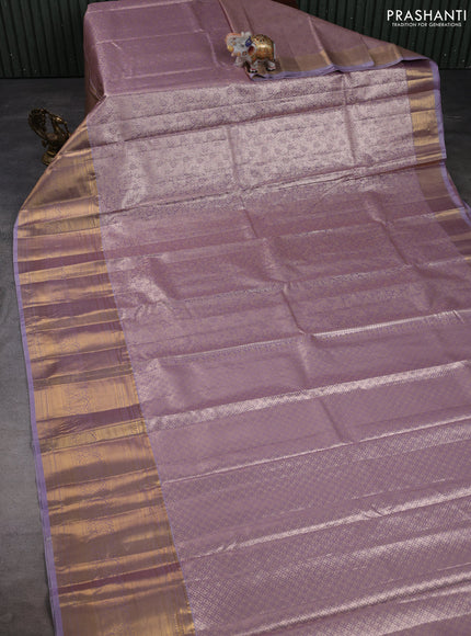 Bangalori tissue silk saree lavender with allover zari woven brocade weaves and long zari woven border