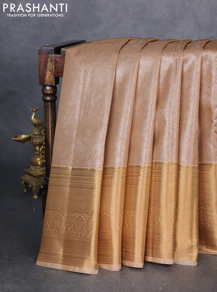 Bangalori tissue silk saree pale orange with allover zari woven brocade weaves and zari woven border