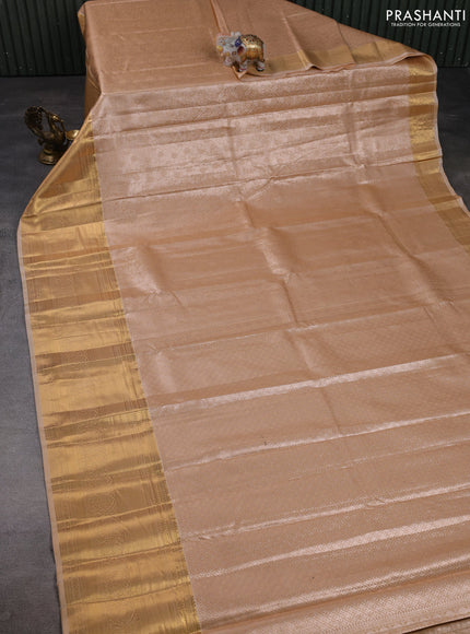 Bangalori tissue silk saree pale orange with allover zari woven brocade weaves and zari woven border