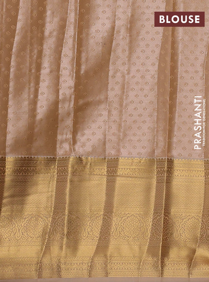 Bangalori tissue silk saree pale orange with allover zari woven brocade weaves and zari woven border