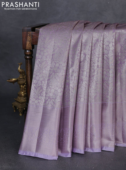Bangalori tissue silk saree lavender with allover zari woven brocade weaves and zari woven border