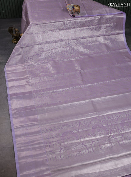 Bangalori tissue silk saree lavender with allover zari woven brocade weaves and zari woven border
