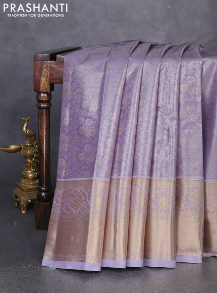 Bangalori tissue silk saree pastel lavender with allover zari woven brocade weaves and long zari woven border