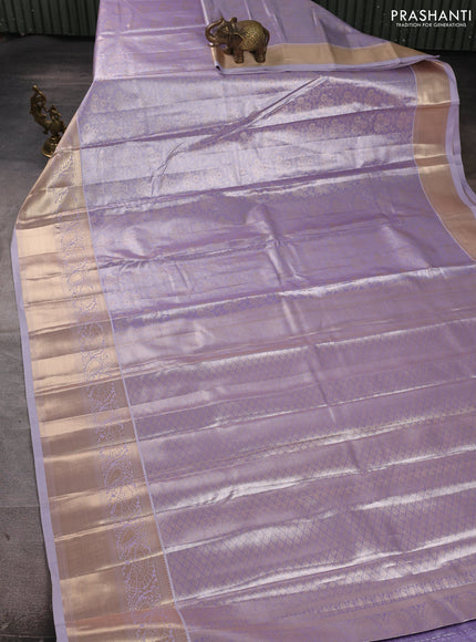 Bangalori tissue silk saree pastel lavender with allover zari woven brocade weaves and long zari woven border