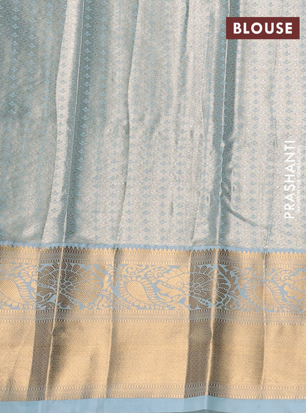 Bangalori tissue silk saree teal blue with allover zari woven brocade weaves and long zari woven border