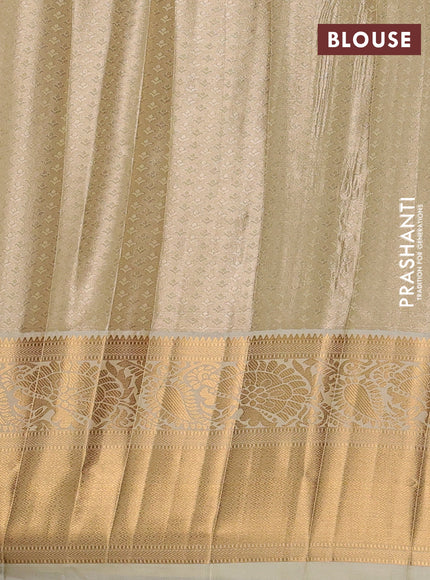 Bangalori tissue silk saree cream with allover zari woven brocade weaves and long zari woven border