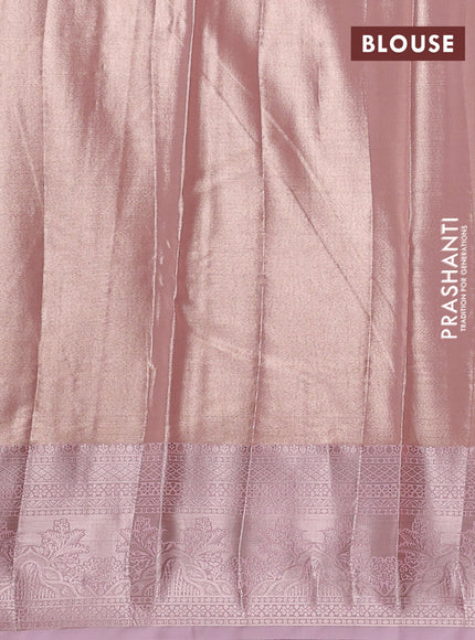 Bangalori tissue silk saree peach shade and baby pink with allover zari woven brocade weaves and zari woven border