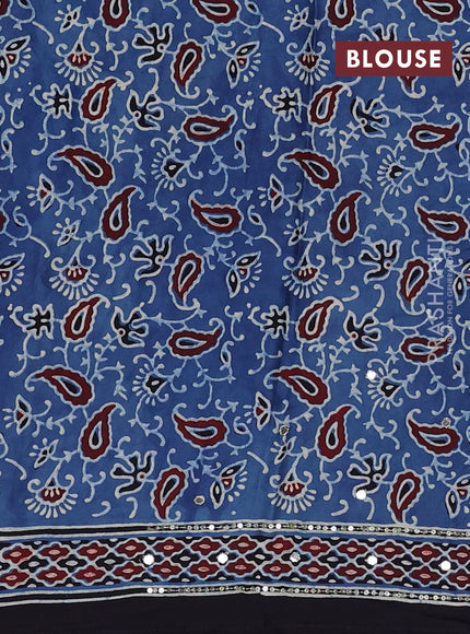 Modal silk saree indigo blue and black with allover ajrakh prints & sequin work and mirror sequin work pallu