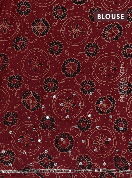 Modal silk saree maroon and black with allover ajrakh prints & sequin work and mirror sequin work pallu