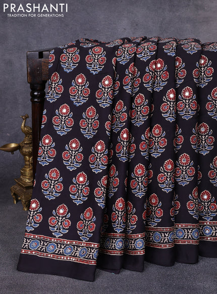 Modal partly silk saree black with allover ajrakh prints & sequin work and mirror sequin work pallu