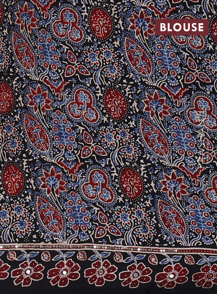 Modal silk saree black with allover ajrakh prints & sequin work and mirror sequin work pallu
