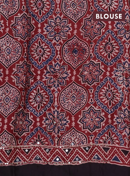 Modal silk saree maroon and coffee brown with allover ajrakh prints & sequin work and mirror sequin work pallu