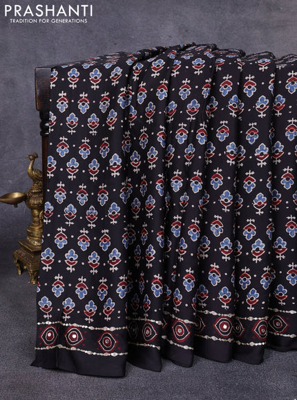 Modal silk saree black with allover ajrakh prints & sequin work and mirror sequin work pallu
