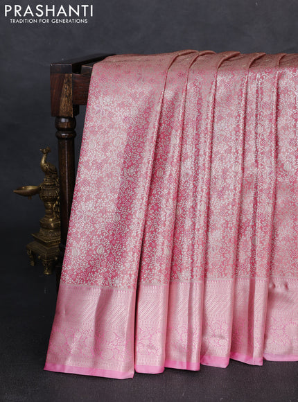 Bangalori tissue silk saree pink with allover zari woven brocade weaves and long zari woven border