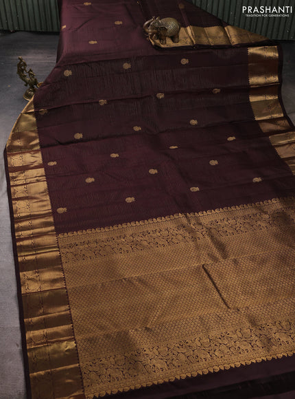 Pure kanchipuram silk saree coffee brown with allover zari weaves & buttas and zari woven border