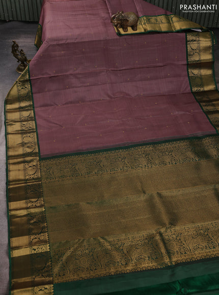 Pure kanchipuram silk saree rosy brown and green with allover zari stripe & buttas and zari woven border