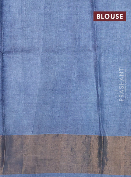 Pure tussar silk saree red and grey with floral butta prints and zari woven border