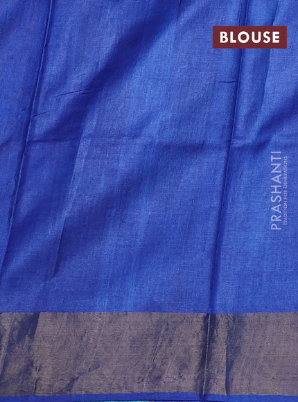 Pure tussar silk saree cs blue and indigo blue with floral butta prints and zari woven border