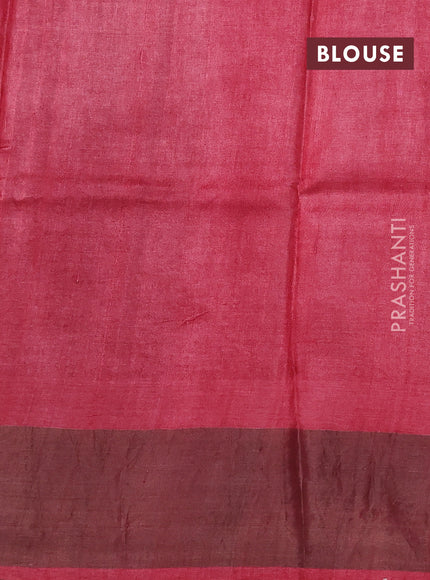 Pure tussar silk saree rosy brown and maroon with floral butta prints and zari woven border