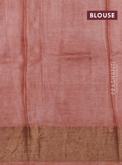 Pure tussar silk saree rosy brown and rust shade with allover butta prints and butta printed zari woven border