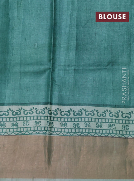 Pure tussar silk saree pastel green and green with butta prints and zari woven border