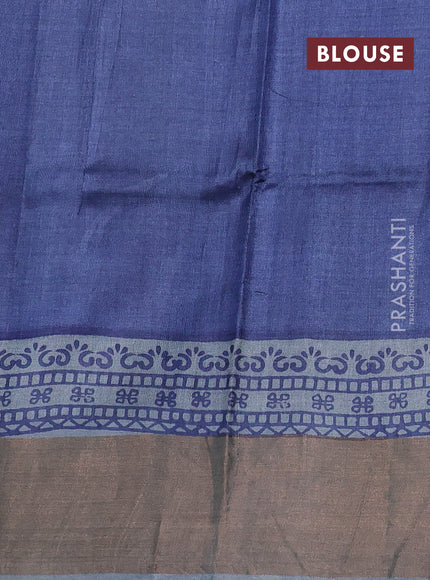 Pure tussar silk saree grey and blue with butta prints and zari woven border