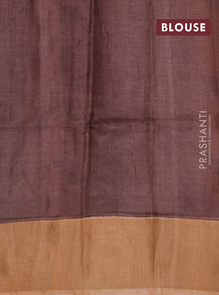 Pure tussar silk saree peach and brown with floral butta prints and zari woven border
