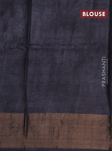 Pure tussar silk saree peach pink and black with floral butta prints and zari woven border