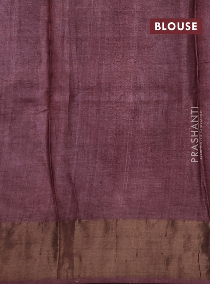 Pure tussar silk saree mustard yellow and pastel brown with floral butta prints and zari woven border