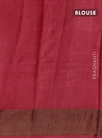 Pure tussar silk saree pastel peach and maroon with floral butta prints and zari woven border