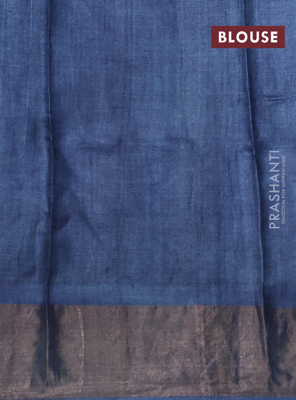 Pure tussar silk saree mustard yellow and grey with floral butta prints and zari woven border